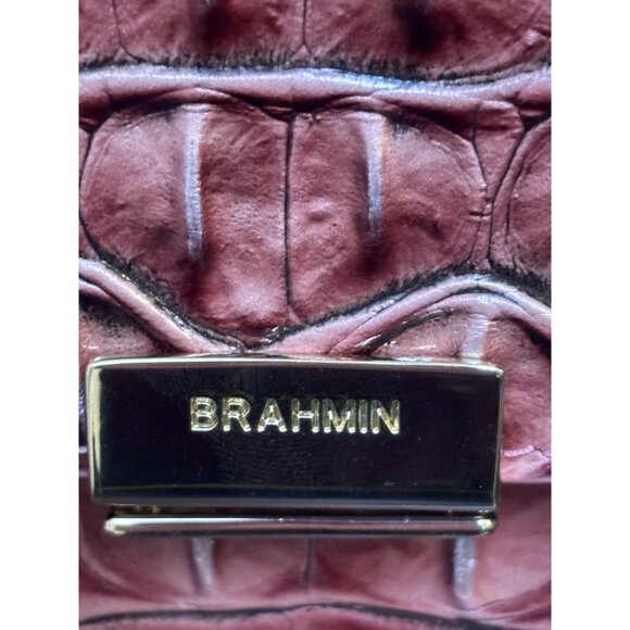 Brahmin Croc-Embossed Leather Shoulder Bag Deep Rose With Adjustable Strap - Picture 6 of 11